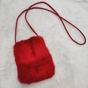 Vintage Wilsons Leather Red Rabbit Fur Crossbody Bag | Y2K Mini Fuzzy Purse